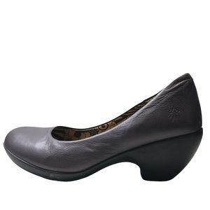 Fly London Leather Wedge Purple Slip On Shoes, size 39 (fits like an 8)